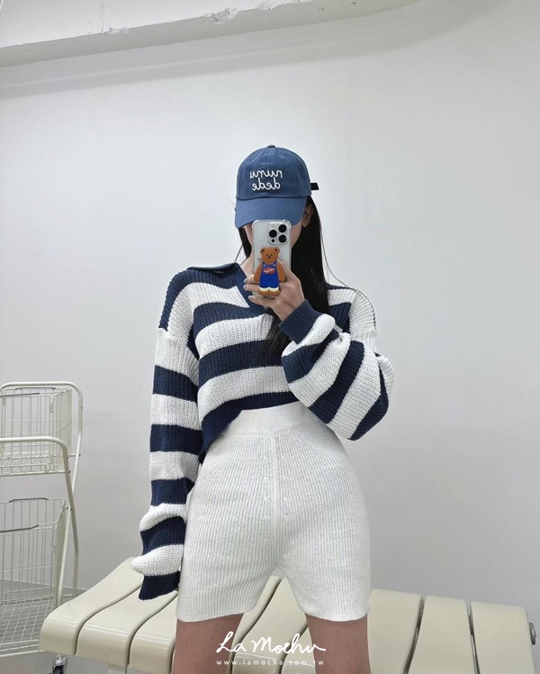 針織合身歐美感三分褲